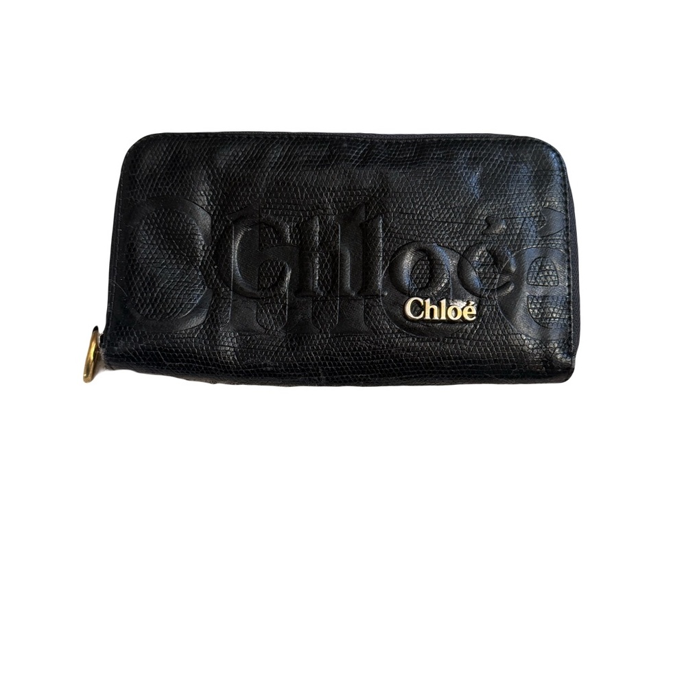 Chloé 3D Black Embossed Leather Zip Wallet